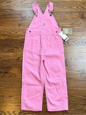 NWT Carhartt Girls Rugged Solid Pink Canvas Bib Toddler Cotton Overalls Size 4T
